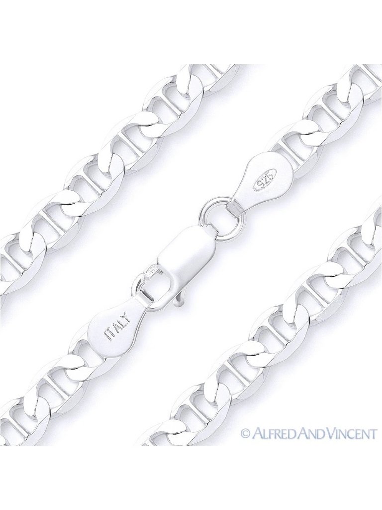 6.3mm Marina / Mariner Link Chain Bracelet In Solid .925 Sterling Silver 8.5"